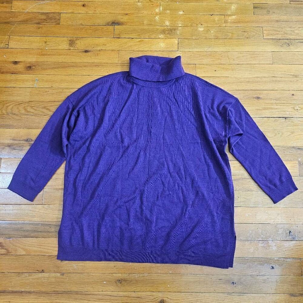 Eileen Fisher Purple Merino Wool Turtleneck Sweater Large